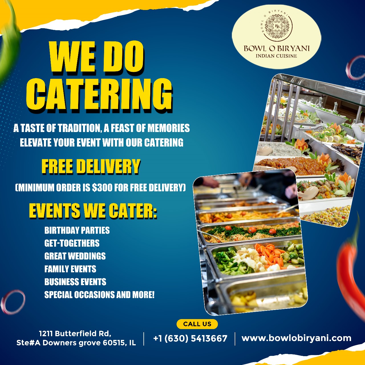 We cater to all your event needs. Take advantage of free delivery!